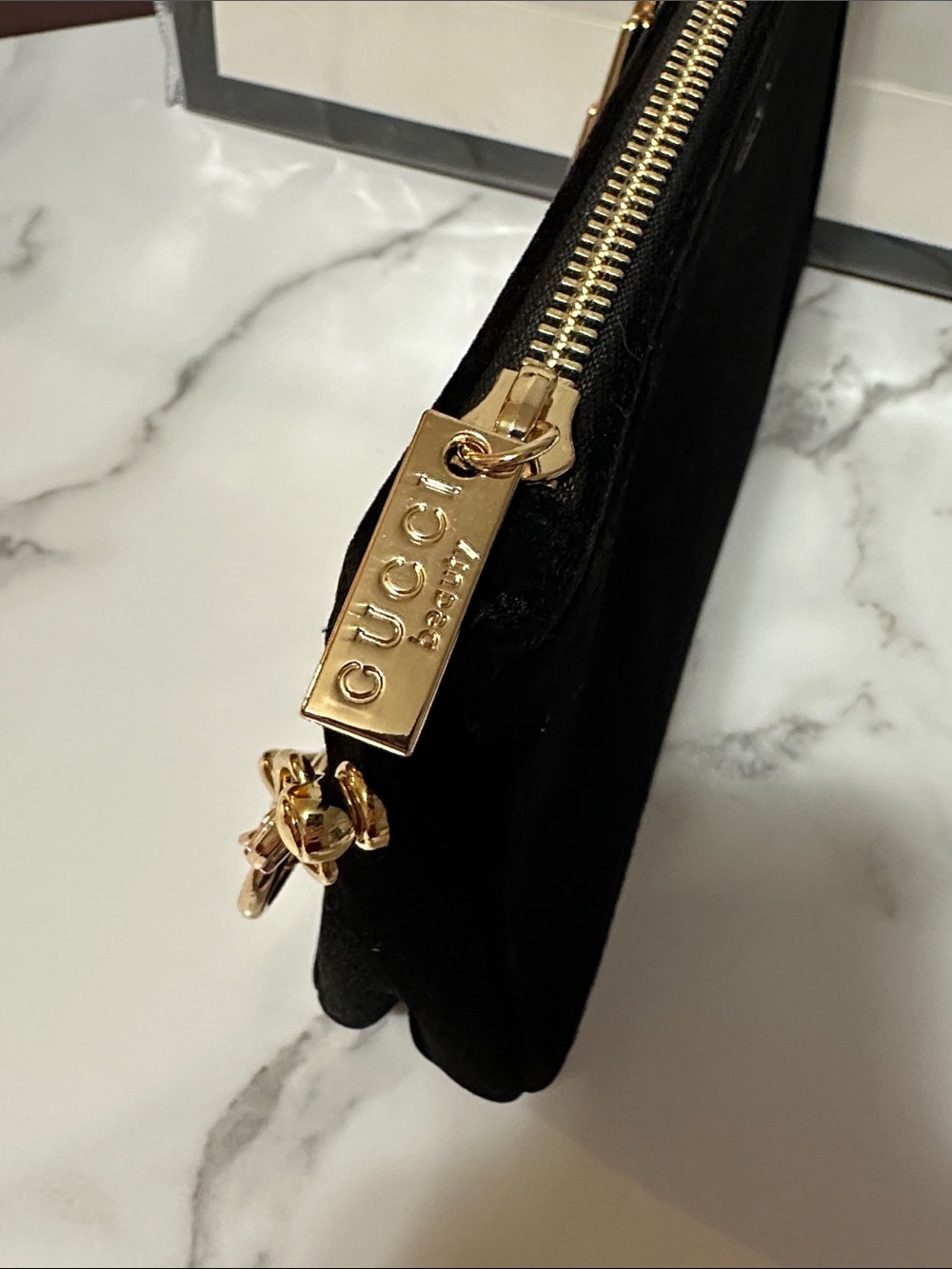 Gucci Black Velvet Cosmetic Pouch with Gold Accents, added Golden chain 🤩🖤 - Picture 6 of 12